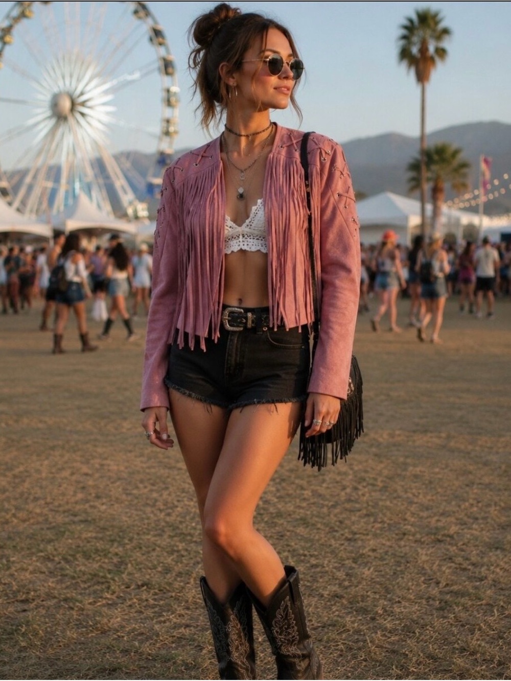 SHEIN Mauve Fringe Suede Jacket